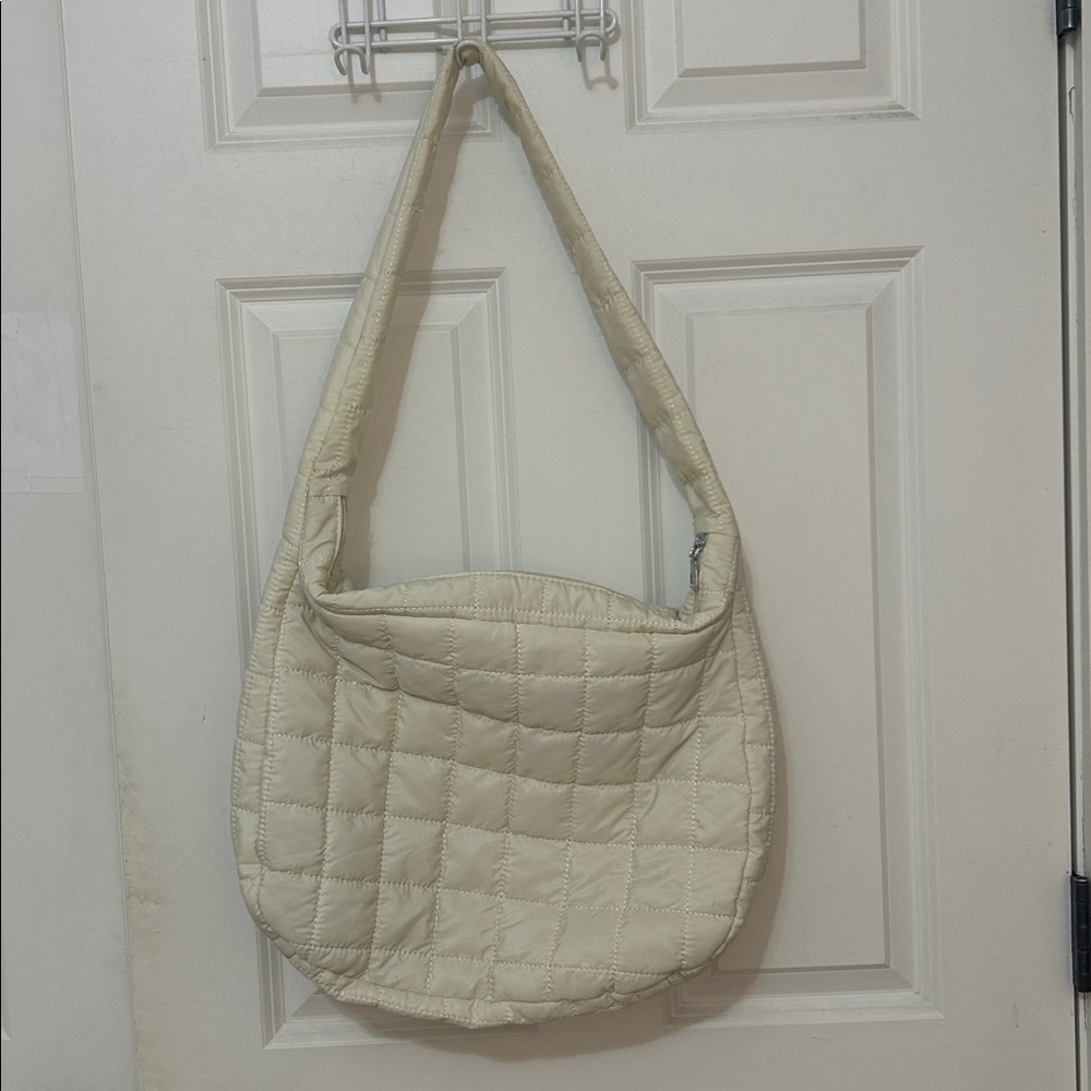 Quilted Crossbody Tote Bag Cream
